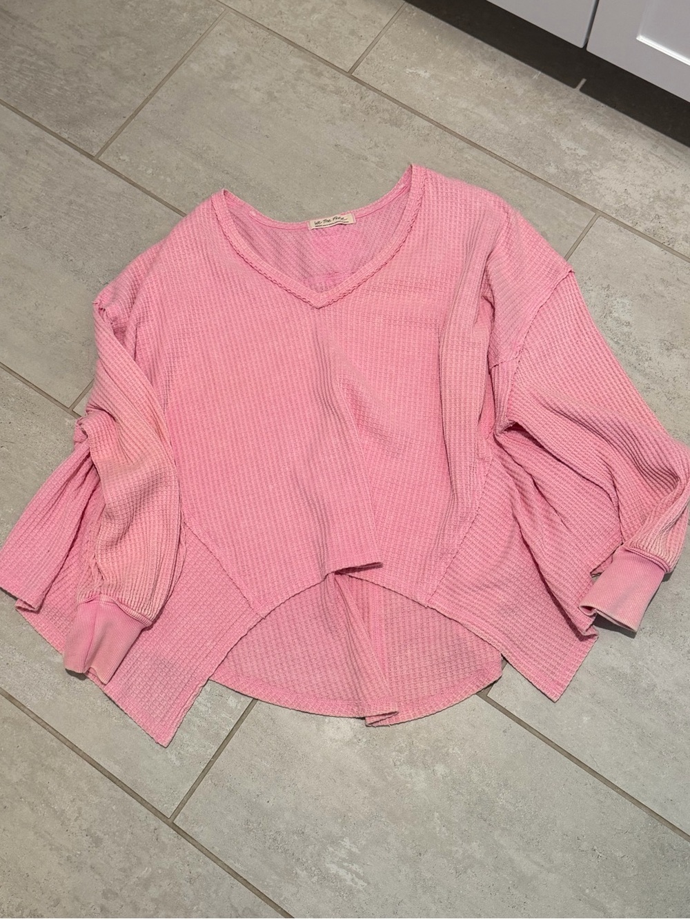 We The Free Light Pink Waffle V-Neck Pullover, a little discolored